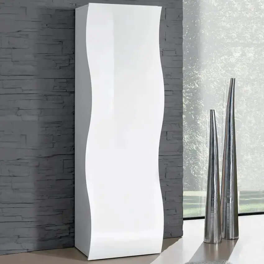 Armadio Moderno con 1 Anta ONDA, Colore Bianco Lucido