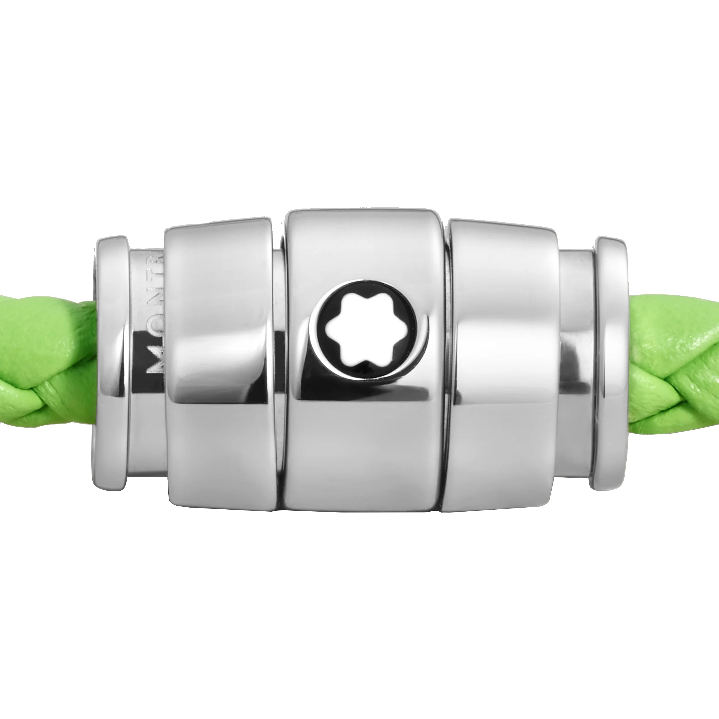 Montblanc bracciale in acciaio a 3 anelli e pelle Meisterstück Lime misura S 13429260