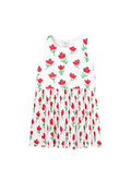 Boboli Vestito in jersey plissettato con stampa a fiori da bambina 418036 9382 bianco-rosso