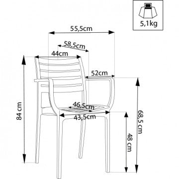 Poltrona in polipropilene impilabile Eveline - Dimensioni: 58.5x55.2x84cm