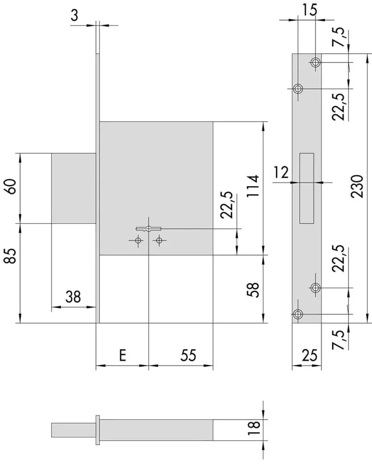 Serratura da Infilare a Doppia Mappa con 4 Mandate E.60 '57010' in Acciaio Satinato Nichelato