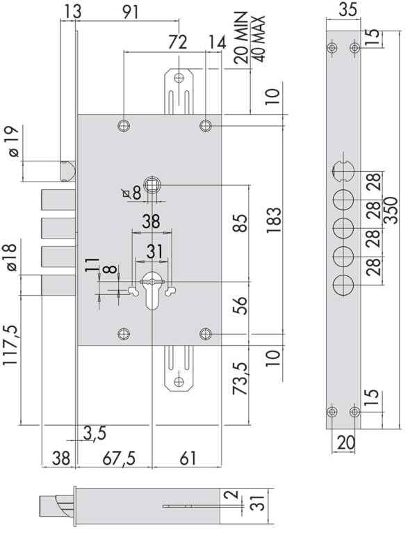 Serratura Doppia Mappa E.67 con Chiave di Cantiere e Accessori Inclusi