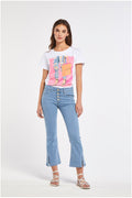 CafèNoir Pantalone Jeans Cropped Flare con bottoni a vista C7JJ0077 B049 sky