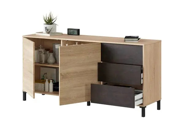 Credenza in Rovere Ossido con 2 Ante e 3 Cassetti