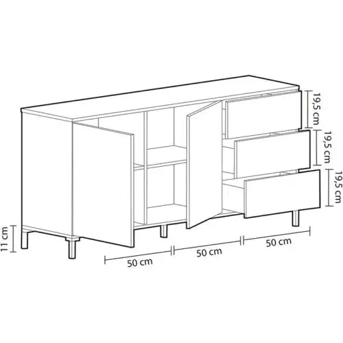 Credenza in Rovere Ossido con 2 Ante e 3 Cassetti