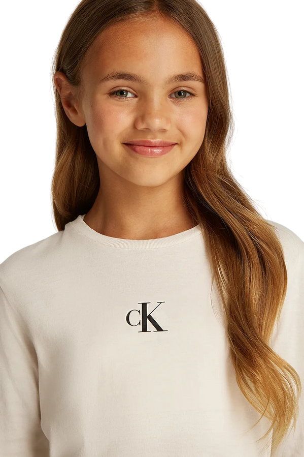 Calvin Klein IG0IG02135 YAF Maglietta Manica Lunga Ragazzo Bianco - T-shirt Logo CK Comfort e Stile
