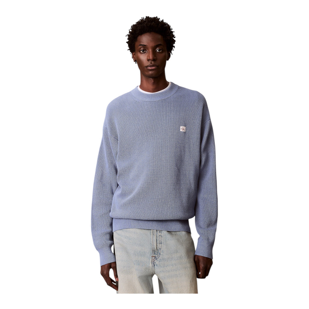 Calvin Klein maglia girocollo da uomo Waffle LV04RD313G C4I Celeste
