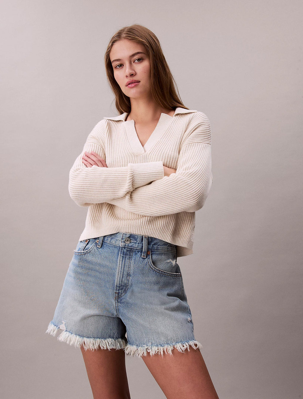Calvin Klein Short Denim Donna Sfrangiato Relaxed Anni '90 LV047F765G XHE Blu PE26