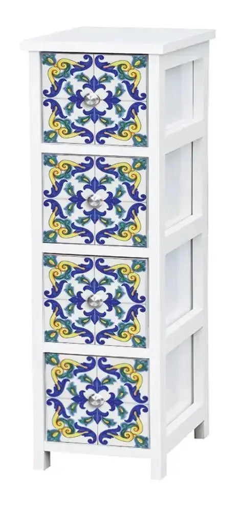 Cassettiera 4 cassetti 20,5x28x71h decoro Vietri
