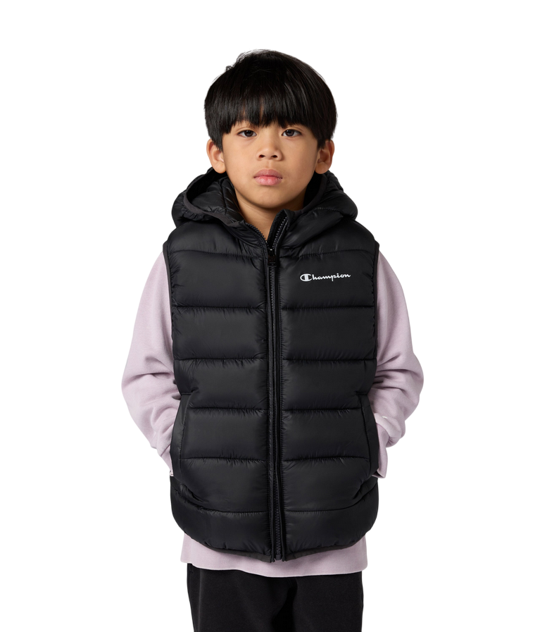 Champion Gilet Bambino Cappuccio 307223 KK001 Nero Imbottito Zip Intera