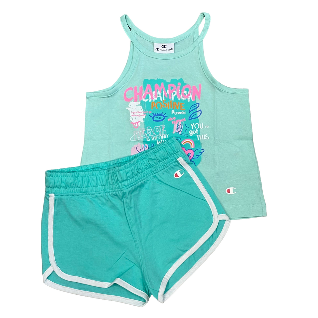 Champion completo da ragazza canotta e pantaloncino 404930 GS009 verde acqua
