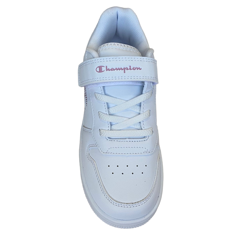 Champion scarpa sneakers da bambina con logo glitterato laccio elastico e velcro S32830-WW010  bianco-rosa