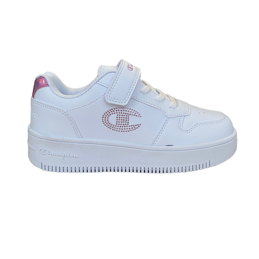 Champion scarpa sneakers da ragazza con con logo glitterato S32872-WW010 bianco-rosa