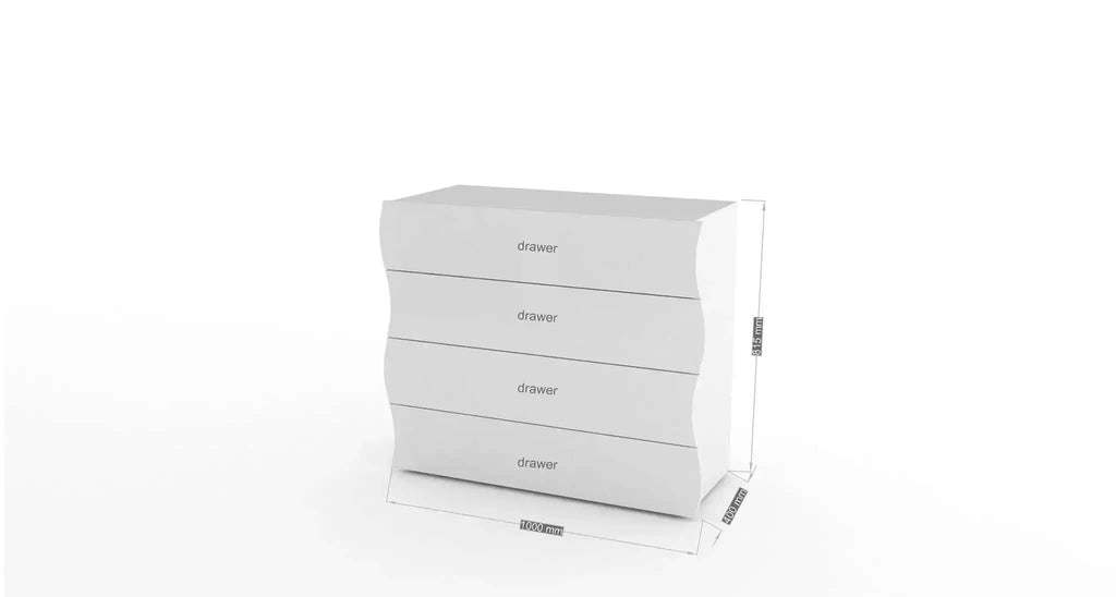 Comò Moderno 4 Cassetti Onda Bianco Lucido