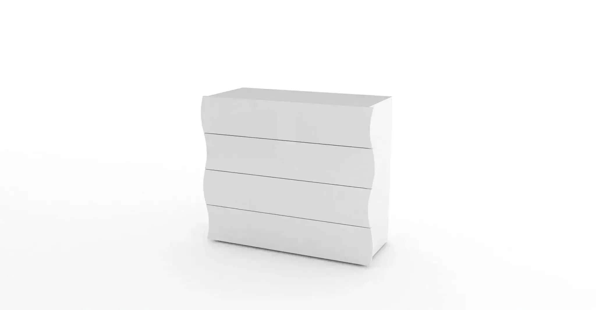 Comò Moderno 4 Cassetti Onda Bianco Lucido
