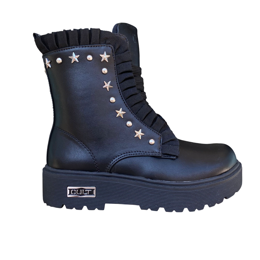 Cult Stivaletto Nero Ragazza 7 Fori T-388A 3540 con Borchie e Rouge