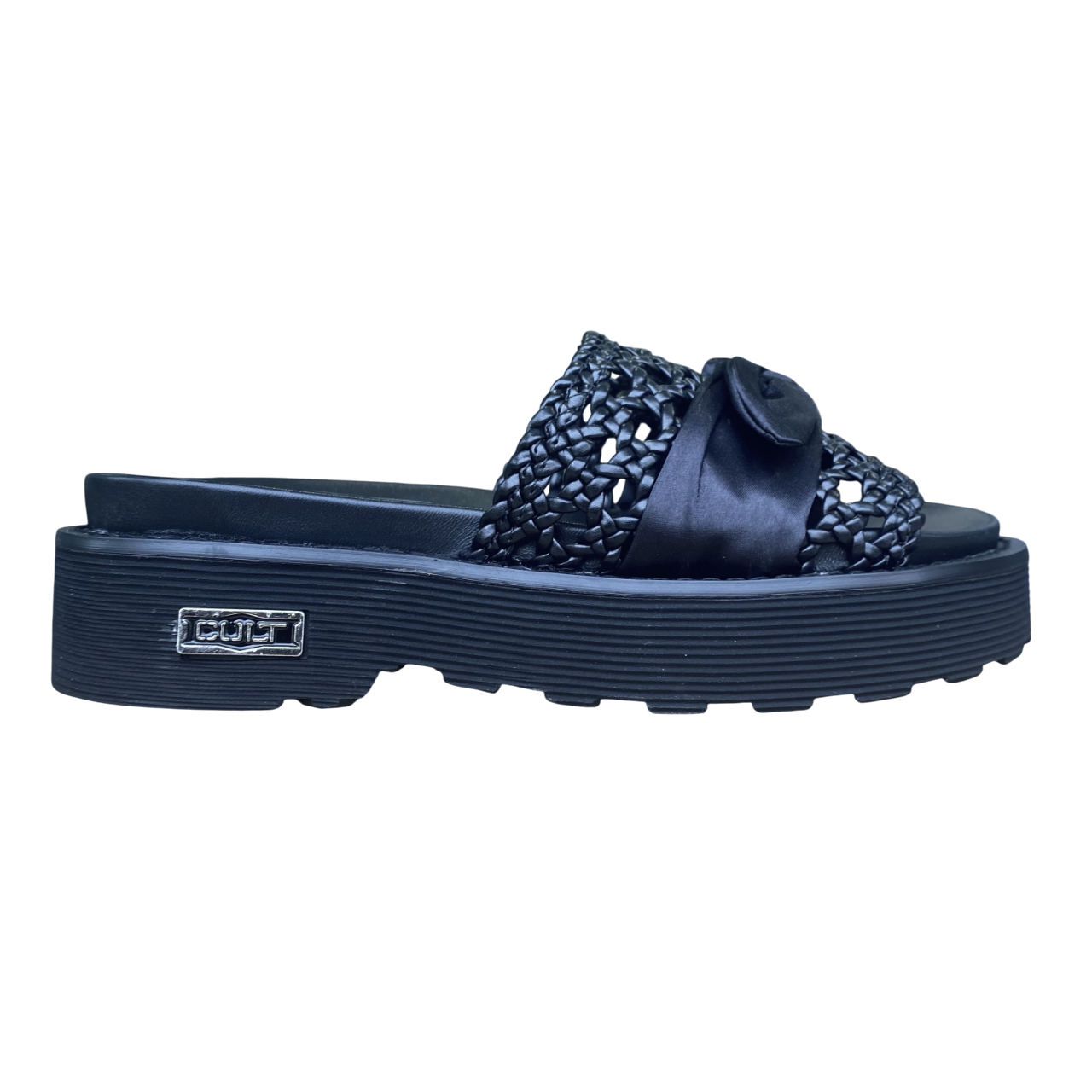 Cult Sandalo Flat Donna Nero Pelle Intrecciata Fiocco - ZIGGY 4288