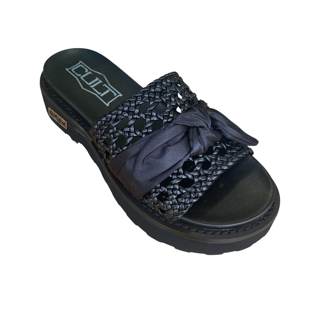 Cult Sandalo Flat Donna Nero Pelle Intrecciata Fiocco - ZIGGY 4288