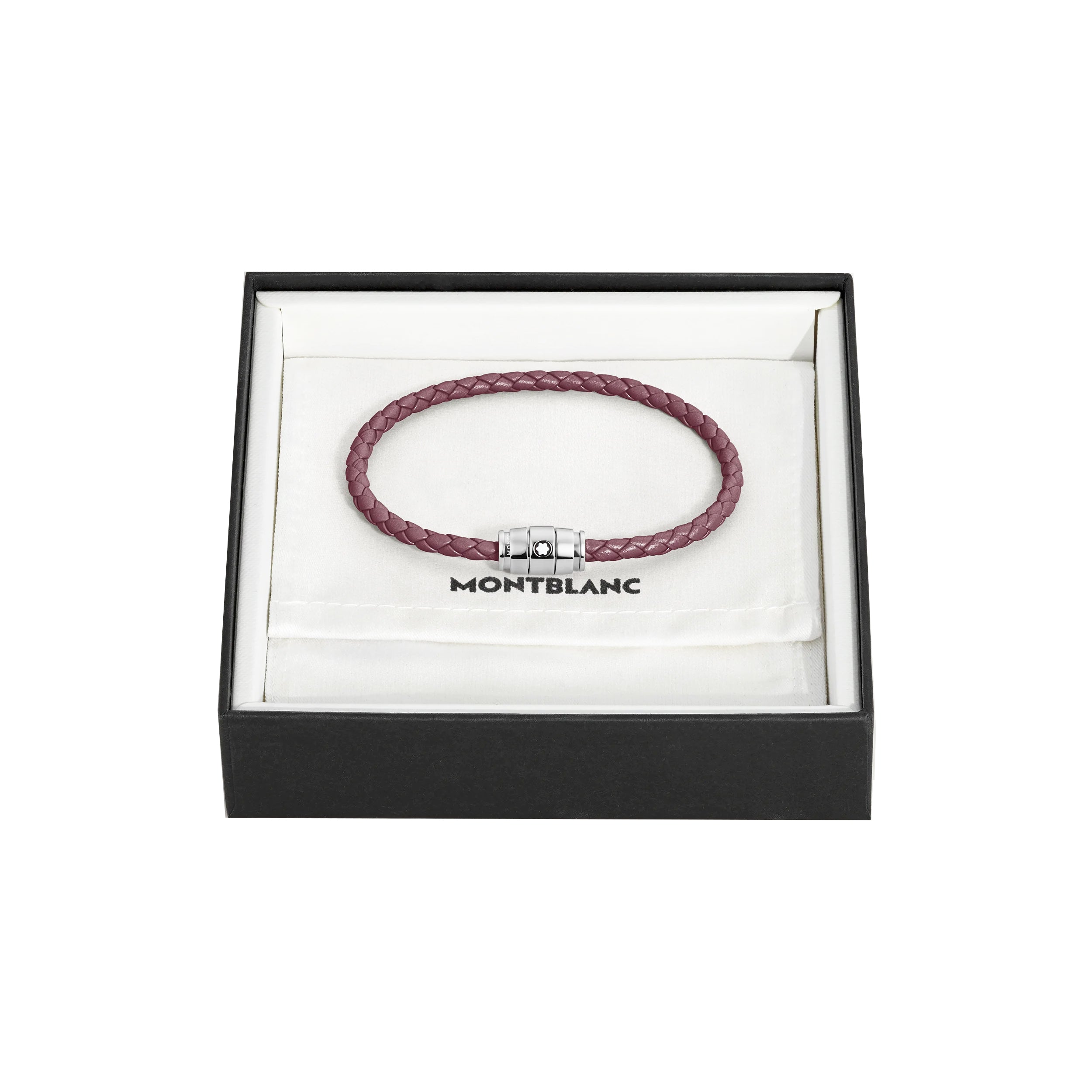 Montblanc bracciale in acciaio a 3 anelli e pelle Meisterstück Cassis misura M 13431363