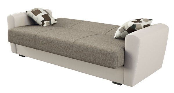Divano Letto Miami 3 Posti in Tessuto/Ecopelle- Beige e Grigio