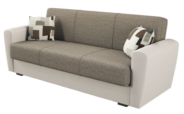 Divano Letto Miami 3 Posti in Tessuto/Ecopelle- Beige e Grigio
