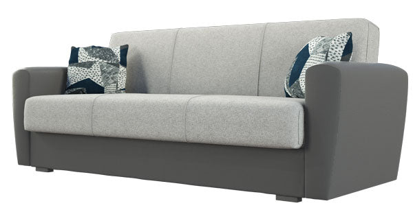 Divano Letto Miami 3 Posti in Tessuto/Ecopelle- Beige e Grigio