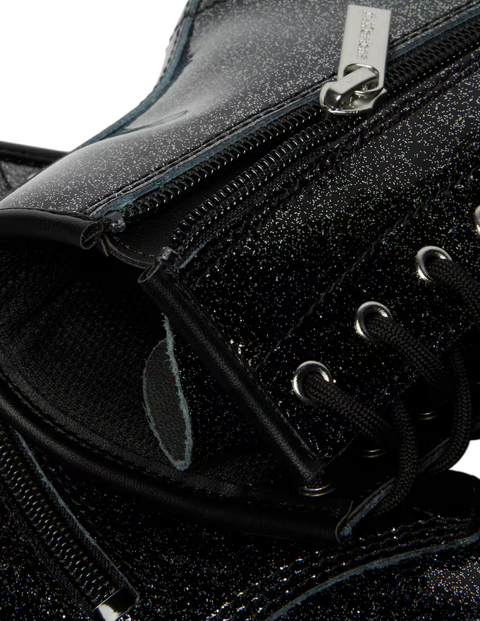 Dr. Martens – Stivali Junior 1460 Glitter 41436001 Nero & Argento | Design Brillante, Pelle Glitterata Kids, Comfort Protezione