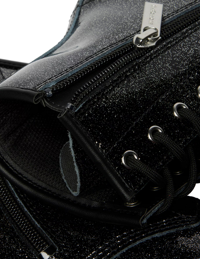 Dr. Martens – Stivali Junior 1460 Glitter 41437001 Nero & Argento | Design Brillante, Pelle Glitterata Kids, Comfort Protezione