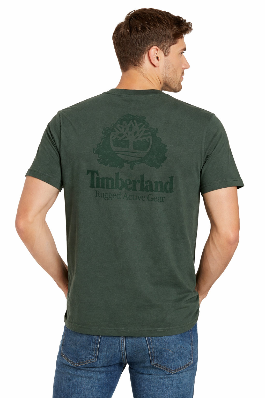 Timberland T-shirt Uomo Logo Ricamato TB0A5MU6A 6X1 Verde - Cotone Biologico Slim