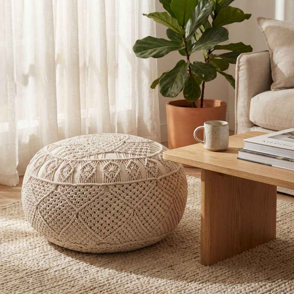 Pouf Bengasi: Quadrato, Bianco, Cotone, 45x45x45cm