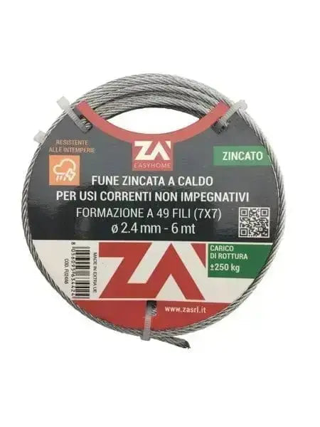 Fune arganelli acciaio zincata mm.2,4 mt.6