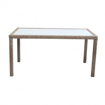 Tavolo da giardino Azore 150 x 90 rettangolare con struttura in metallo e wicker e piano in vetro