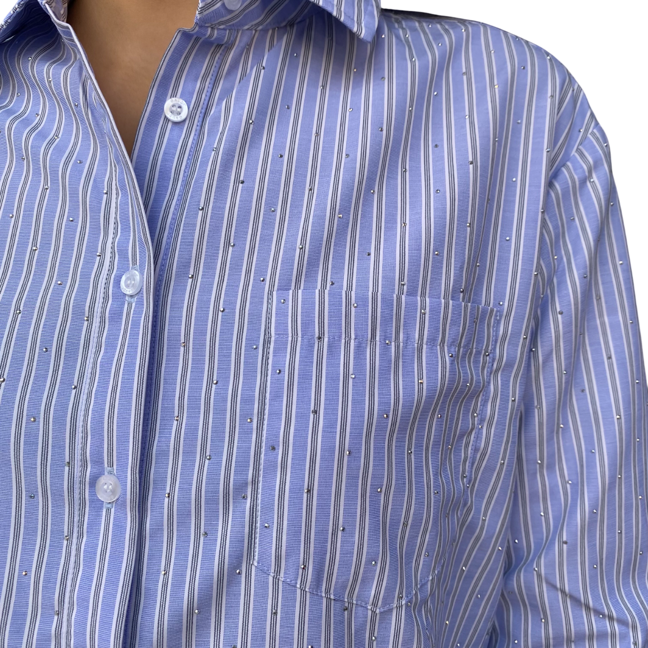 Gaudì Camicia Donna a Righe con Strass Celeste 521BD45001