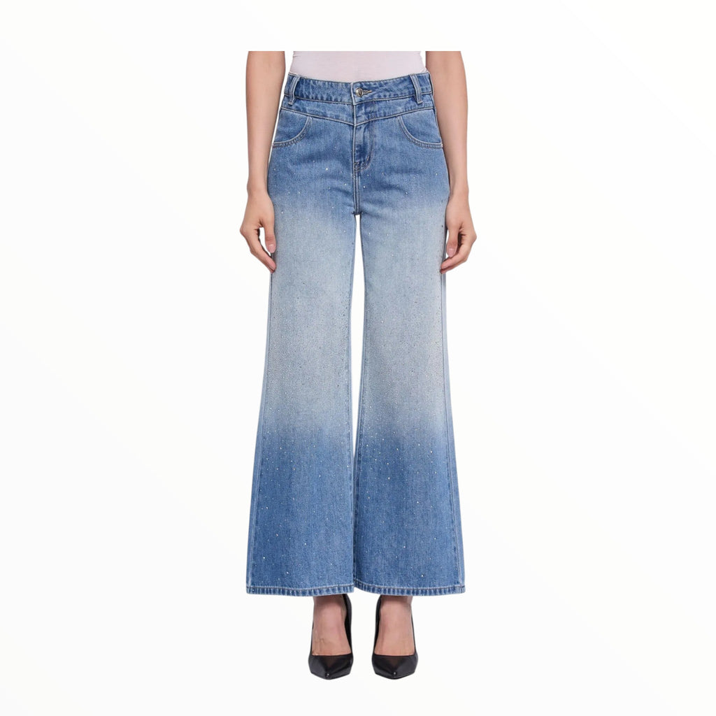 Gaudì Jeans 611BD26010 Blu Chiaro Wide Leg Strass Donna