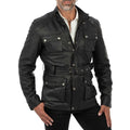 Giaccone Giacca Lungo In Vera Pelle Nera Uomo Slim Con Tasconi e Cintura Vita Rindway