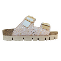 Goldstar ciabatta da donna con sottopiede in pelle 2 fasce laminata e gliettata e con fibbie glitterate GS6800QS oro