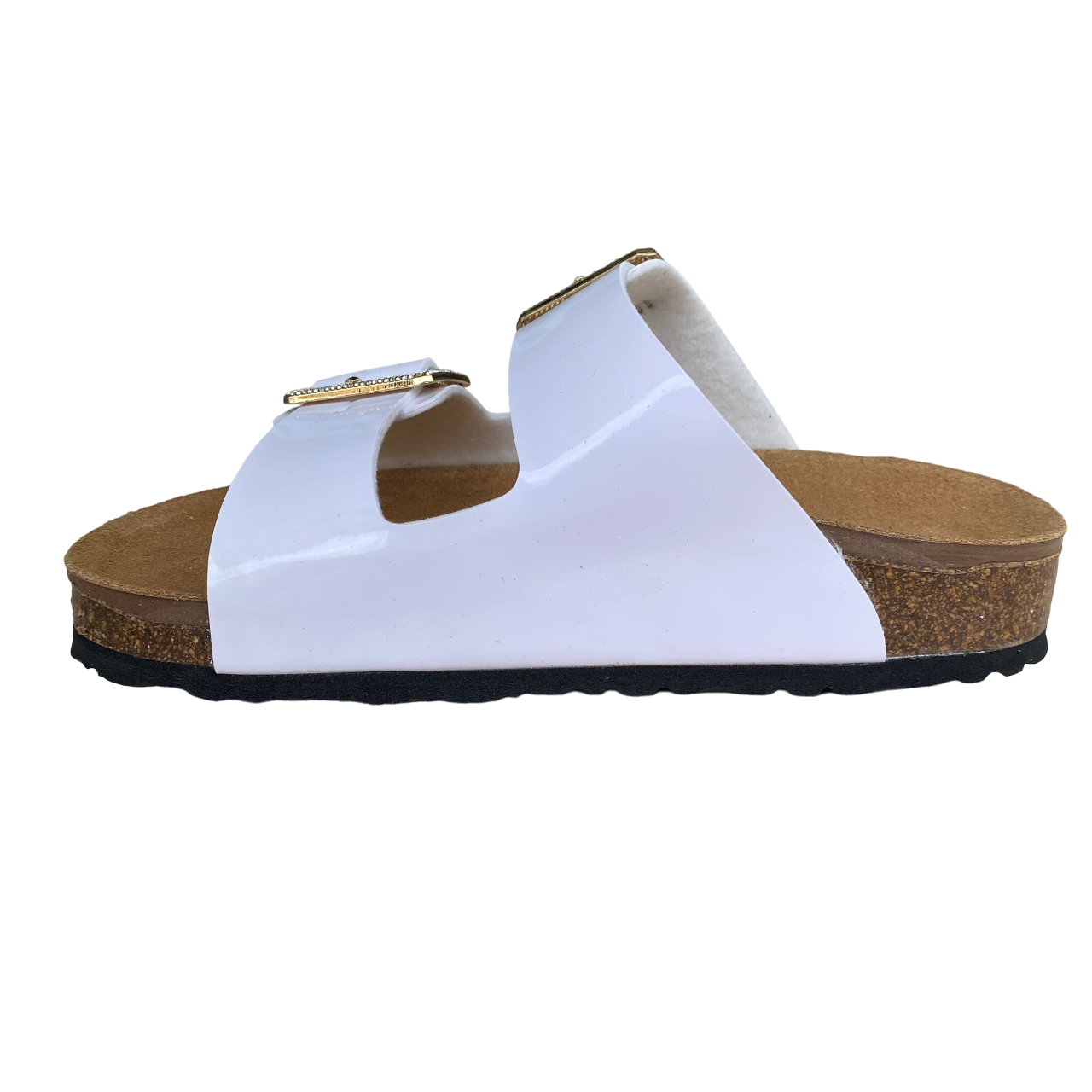 Goldstar ciabatta da donna sottopiede in pelle con 2 fibbie con strass GS31801QS bianco