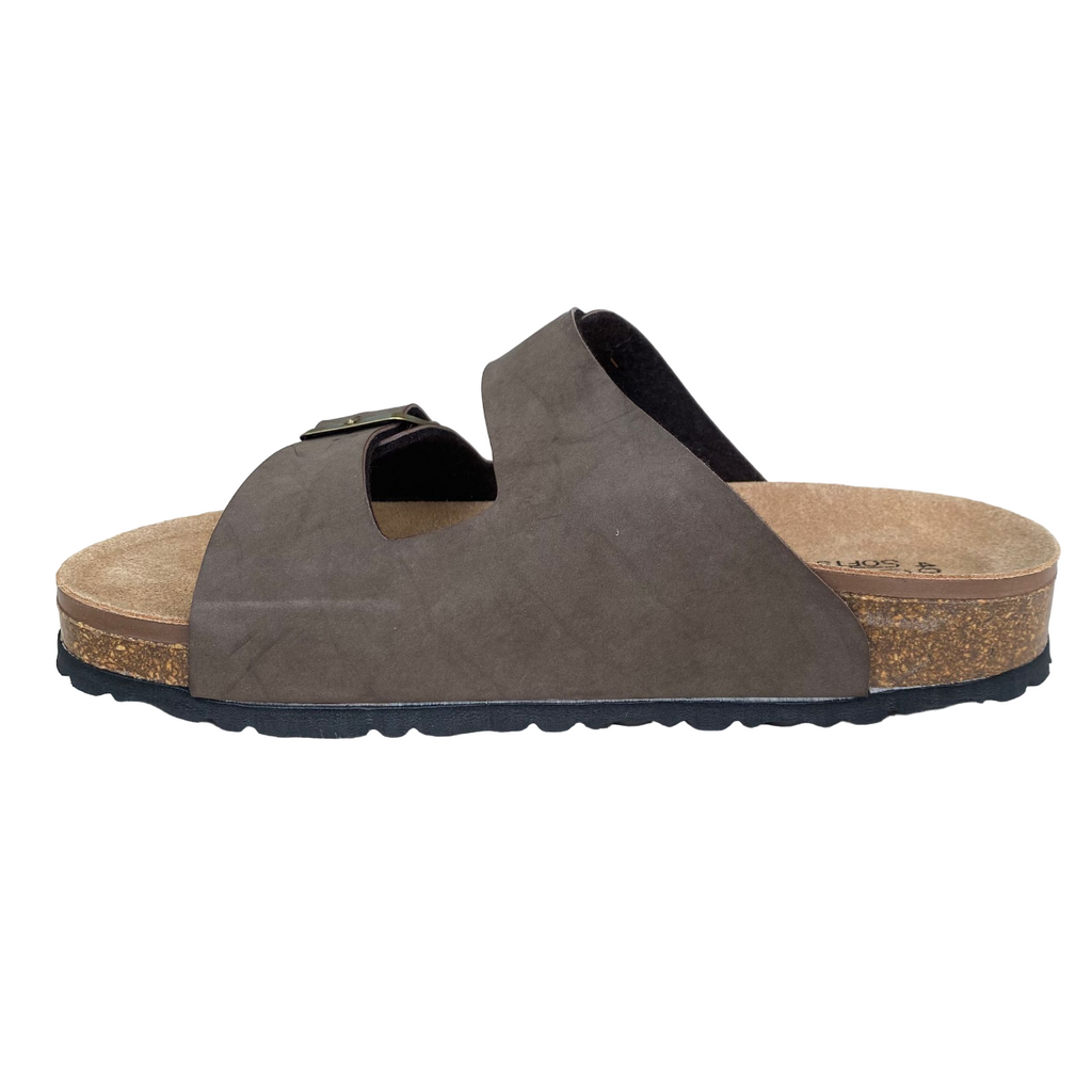 Goldstar ciabatta da uomo con sottopiede in pelle e con 2 fibbie regolabili GS39900 moro