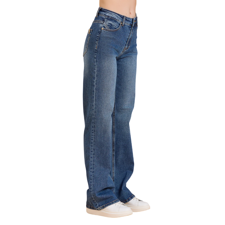Griffai - Jeans Donna DGF5809 Blu Medio - Pantalone Flare a Palazzo