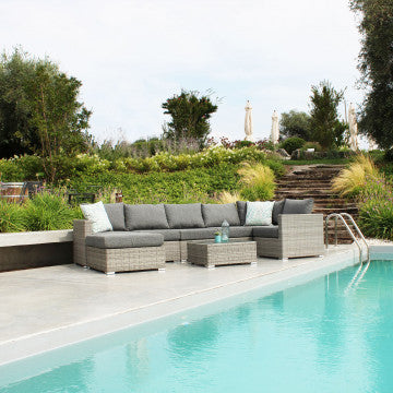 Poltrona angolare Copacabana con struttura in alluminio e wicker grigio