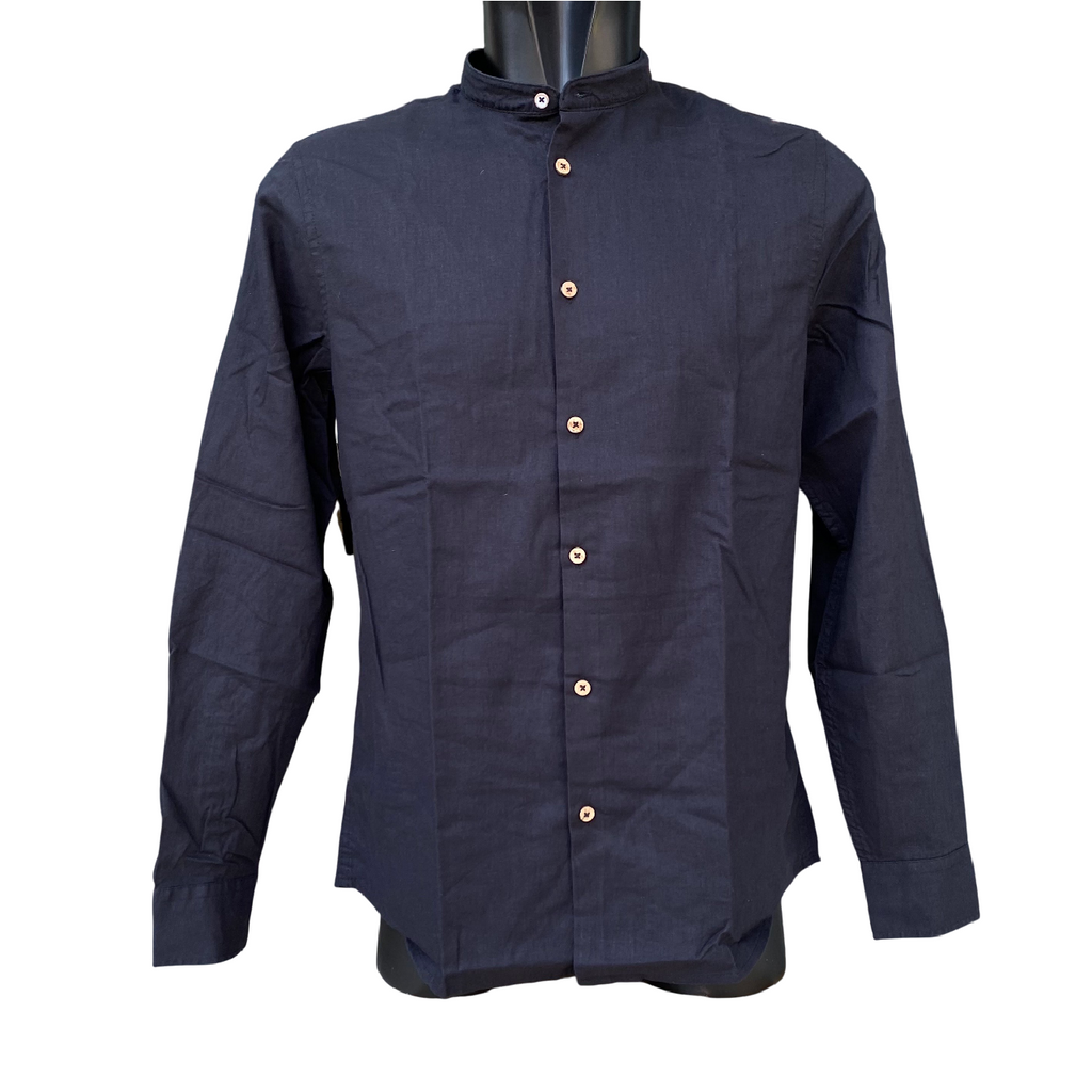 Hamaki-Ho camicia manica lunga da uomo con collo coreano in lino e cotone CE1258H nero