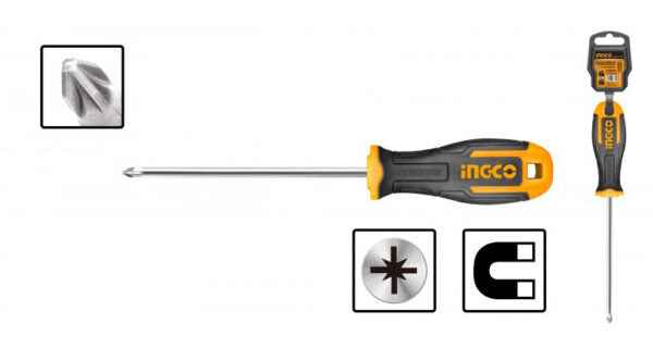 Cacciavite Pozidriv PZ2 INGCO 150mm – Acciaio S2, manico ergonomico