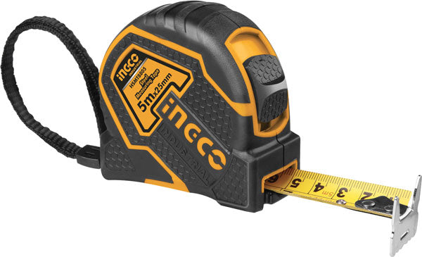 Flessometro INGCO 5m x 25mm – Nastro in nylon, doppio gancio, clip da cintura