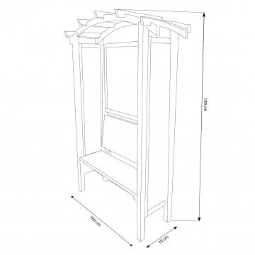 Pergola ad arco con panca in legno pino per giardino 160 x 70 x 190