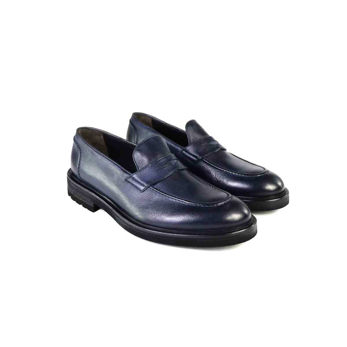 MOCASSINO BENDINA GRAINED BLU
