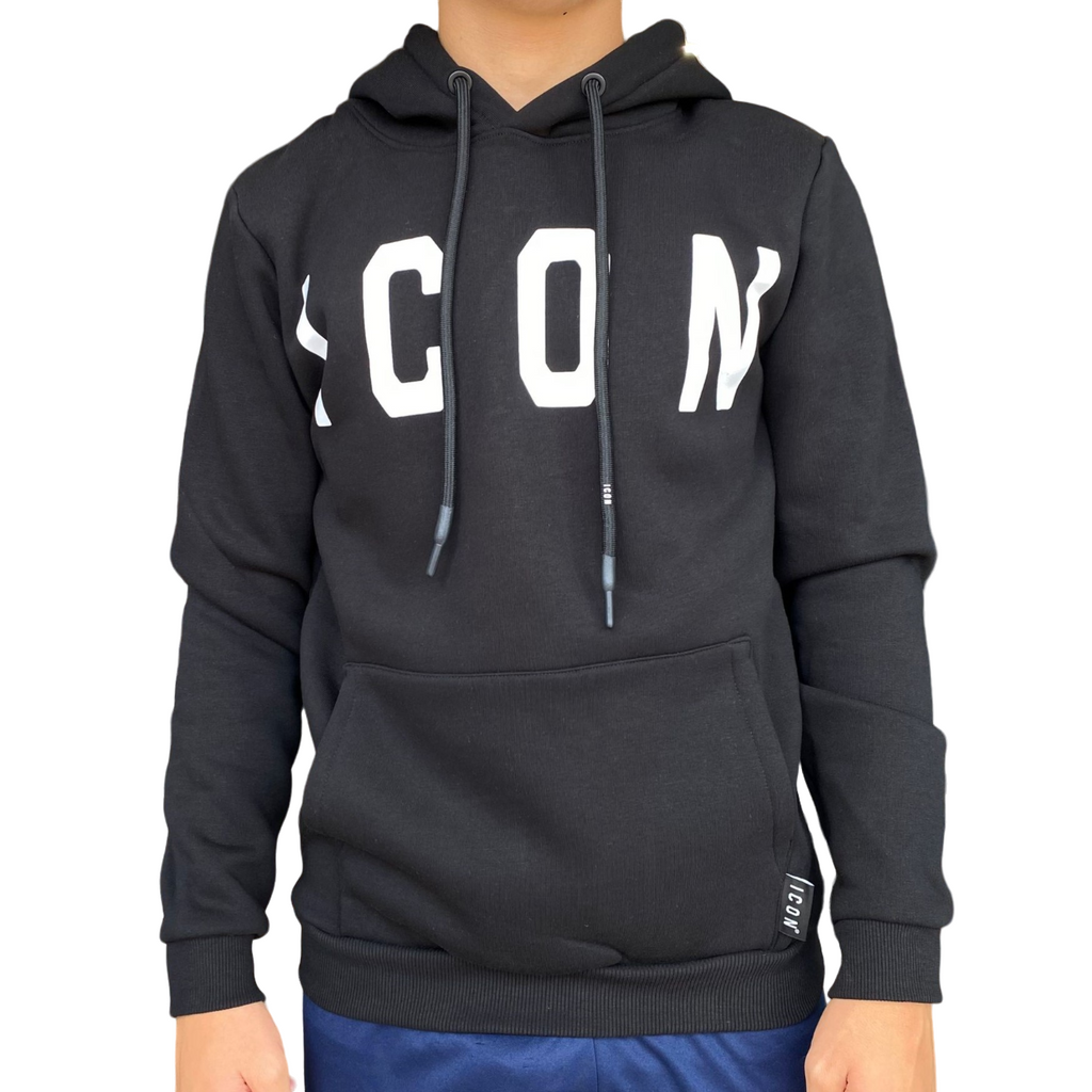 Icon Felpa con cappuccio da uomo con logo IU9016FC nero-bianco