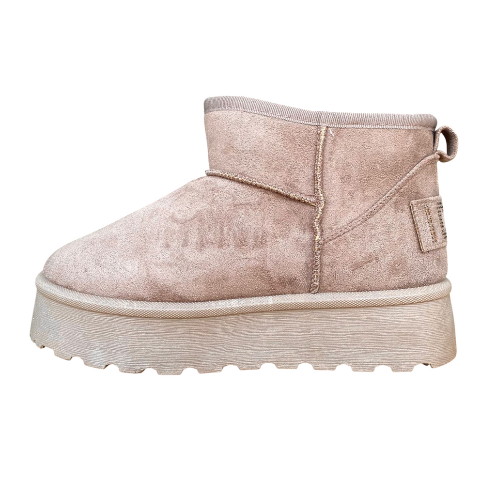 Icon Tronchetto donna IC04416SD tortora, nabuk, pelliccia interna e logo brillantino.