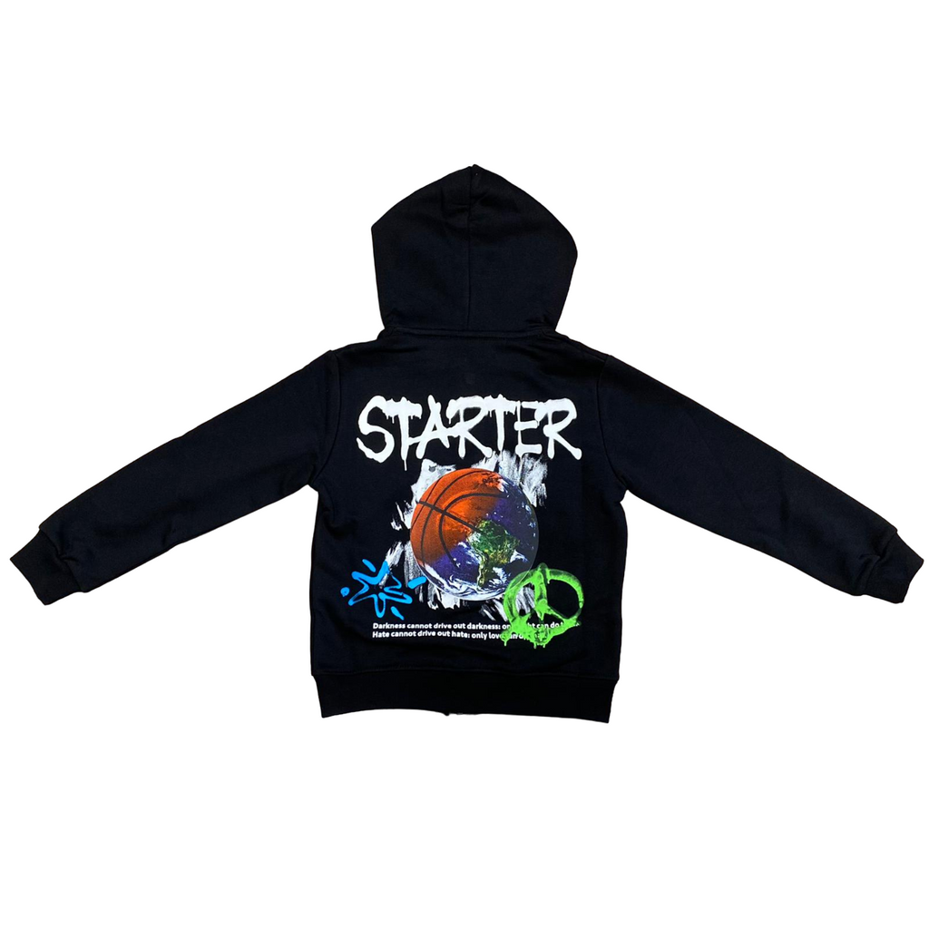 Starter Felpa con cappuccio e zip intera da ragazzo con stampe 1114 UB ST nero