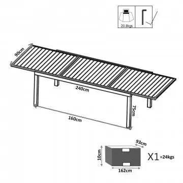 Tavolo Formentera allungabile in alluminio 160/240 X 90
