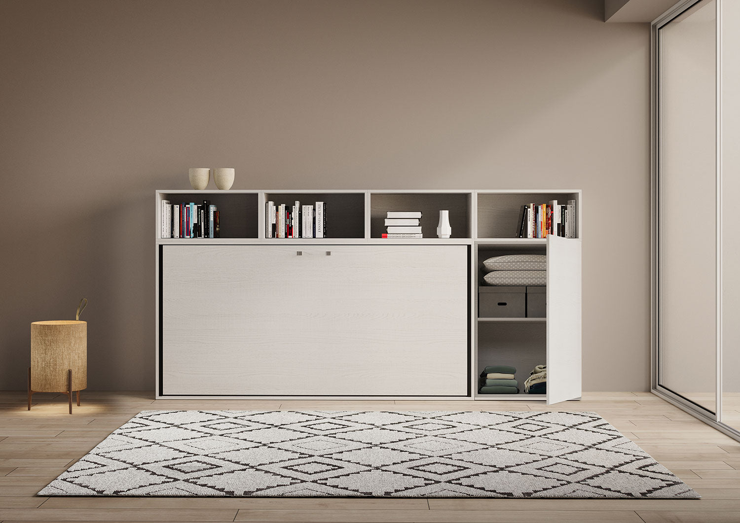 Letto a scomparsa singolo orizzontale Kando con materasso e composizioni disponibili